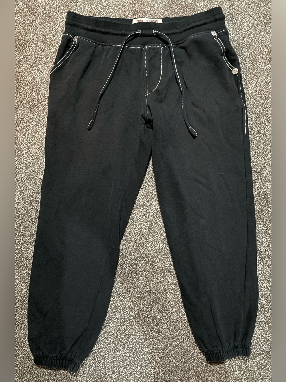 True Religion Black Contrast-Stitch Jogger Pants